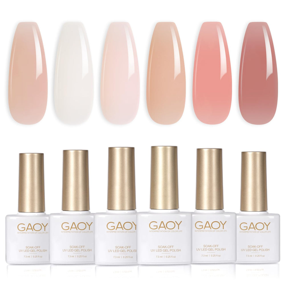 GAOY Milky Jelly Nude 6-colors package shows versatile sheer shades for DIY nails.