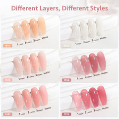 GAOY Milky White Jelly Nude color swatches with sheer pink to orange shades