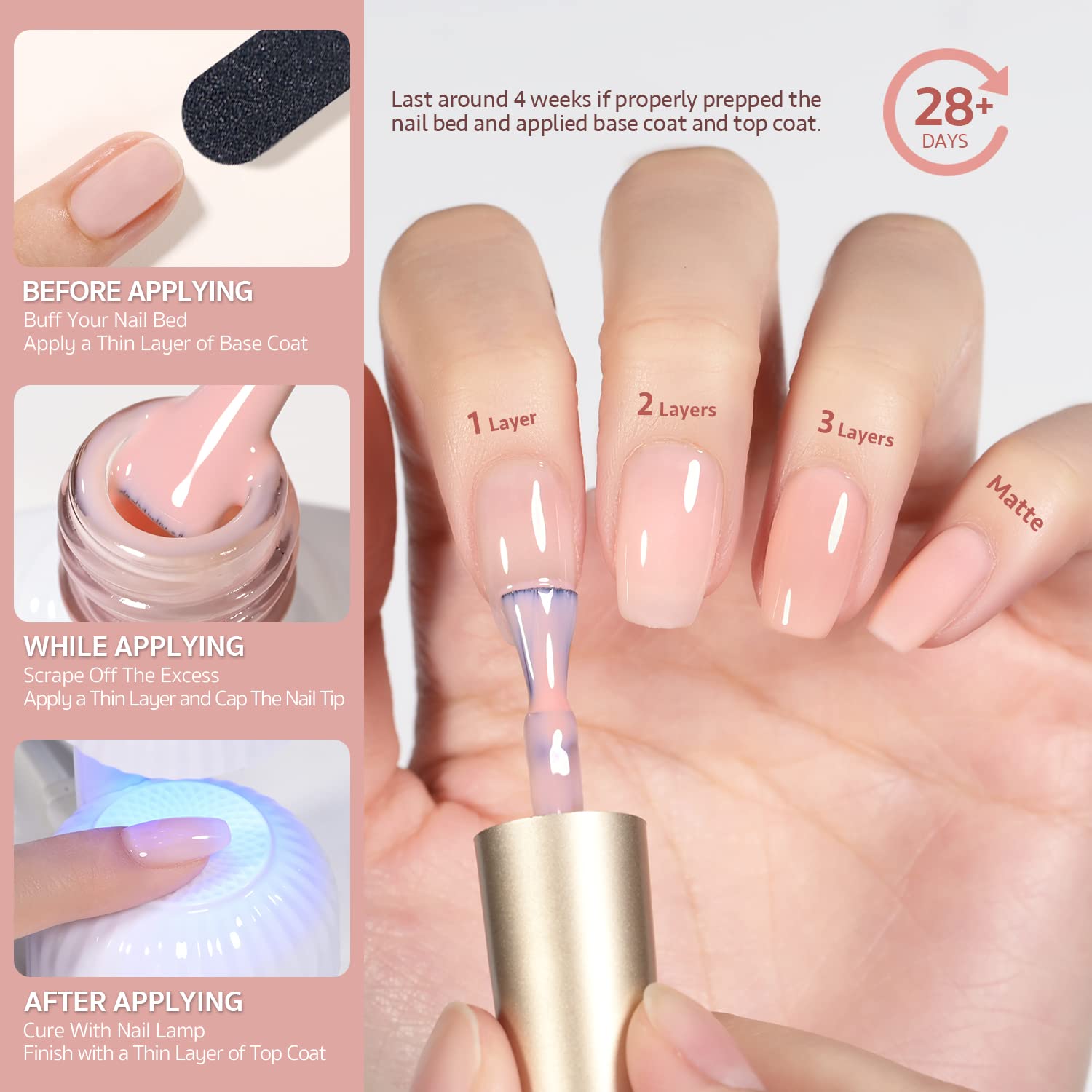GAOY Milky White Jelly Nude long-wear gel polish for up to four weeks