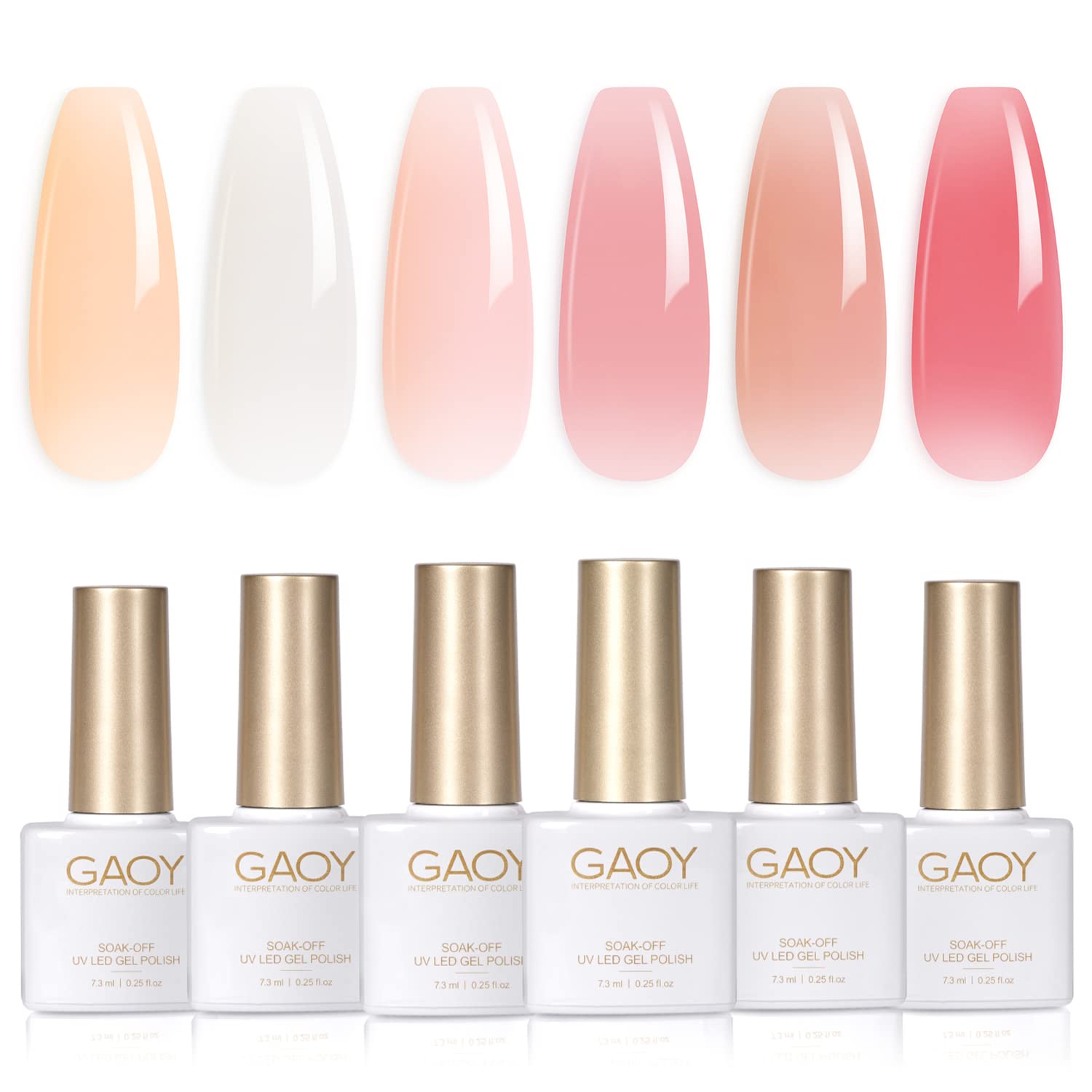 GAOY Milky White Jelly Nude set packaging showing six colors for at-home nails