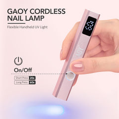 GAOY mini handheld UV light with LCD display for precise curing times.