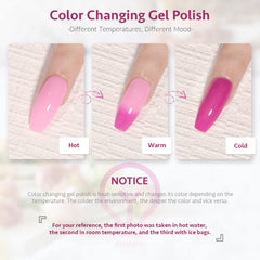 GAOY mood color-change nail polish red pink purple showing temperature-activated transitions