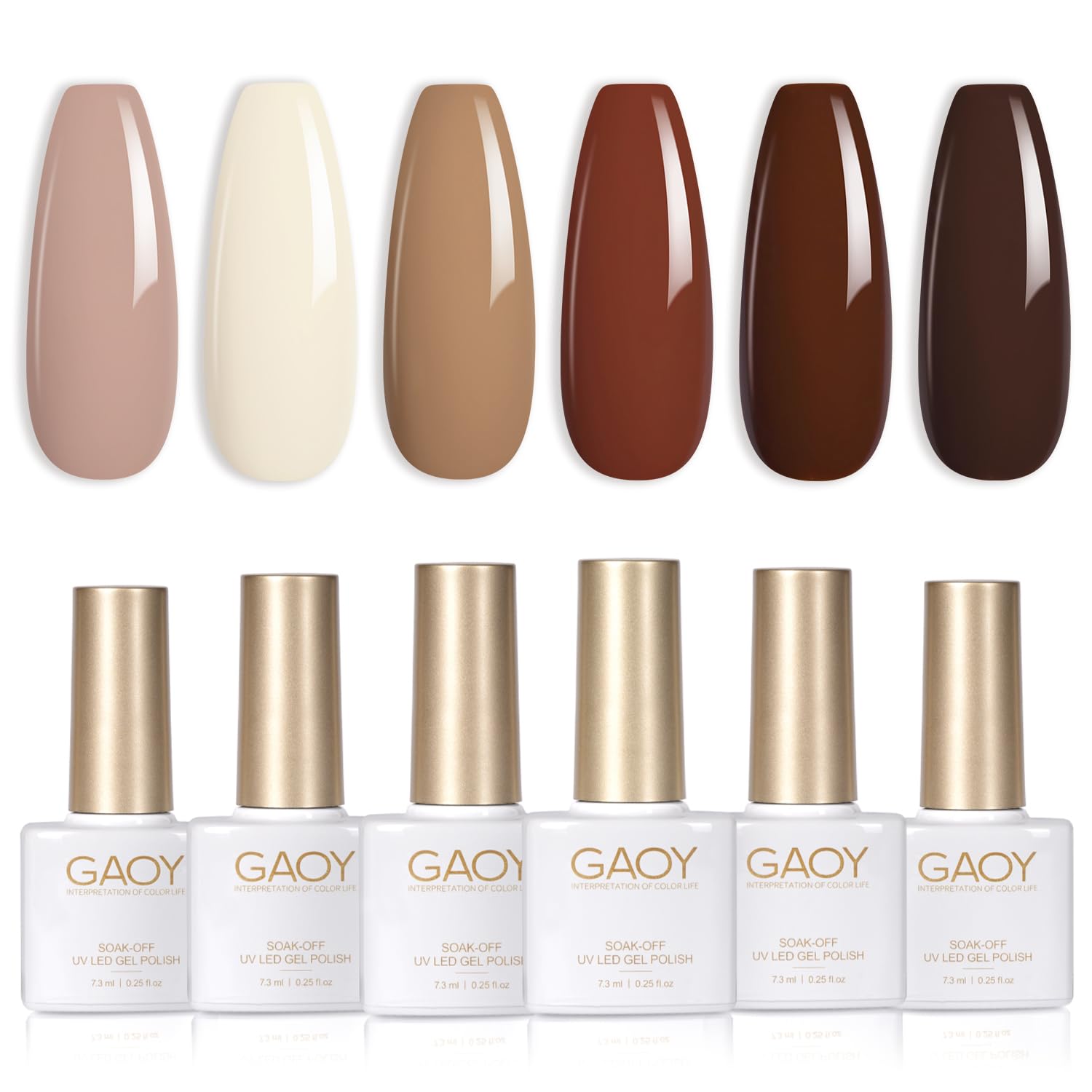 GAOY nude brown fall gel kit packaging showcasing six color bottles for home salon use