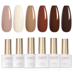 GAOY nude brown fall gel kit packaging showcasing six color bottles for home salon use