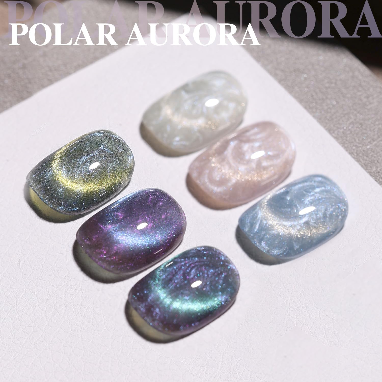 GAOY pearl glitter cat eye set color swatches show shimmering mermaid blues for planning looks