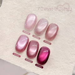 GAOY Pink Cat Eye Gel Nail Polish Set close-up highlights holographic shimmer.