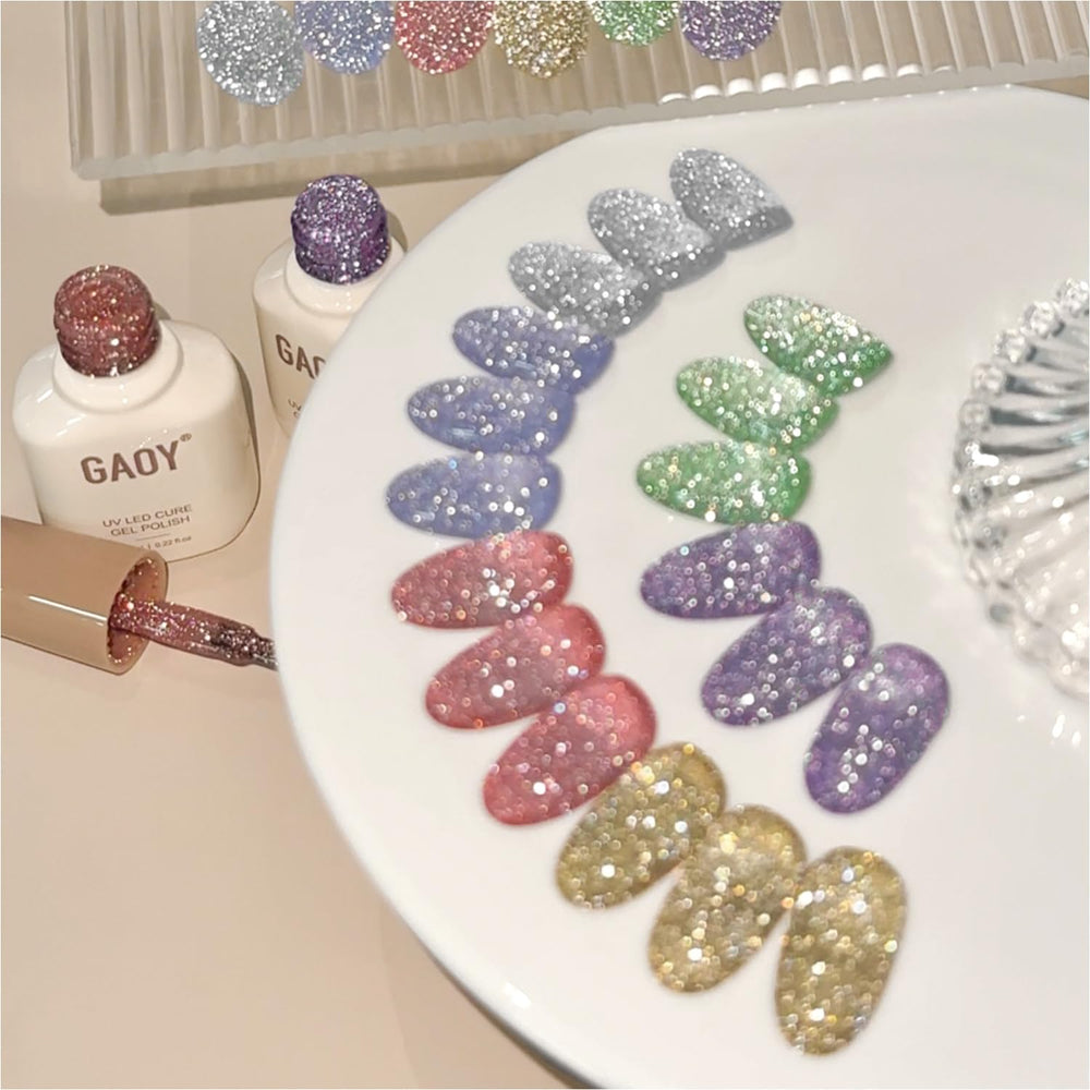 GAOY pink glitter gel polish swatch for dazzling nails