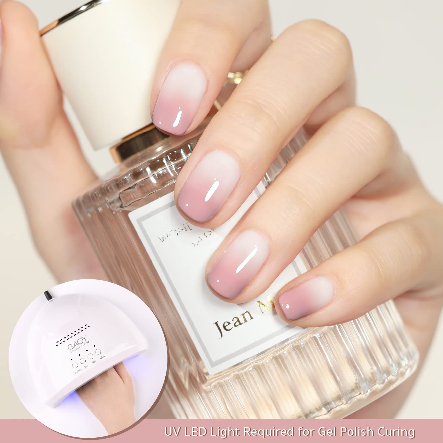 GAOY Pink Nude Gel Polish bottle closeup highlights smooth texture and premium finish