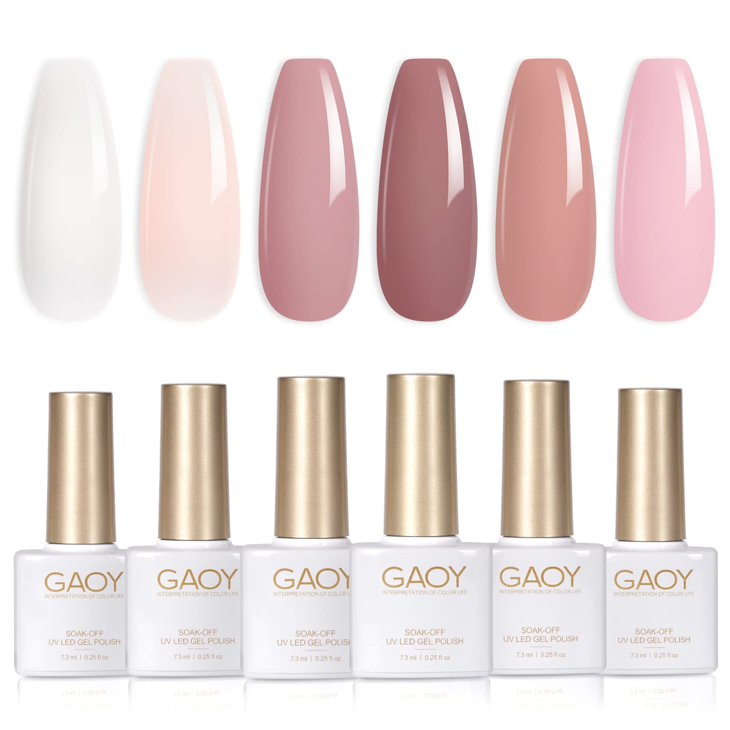 GAOY Pink Nude Gel Nail Polish Set pack-shot shows six neutral shades for at-home nail art