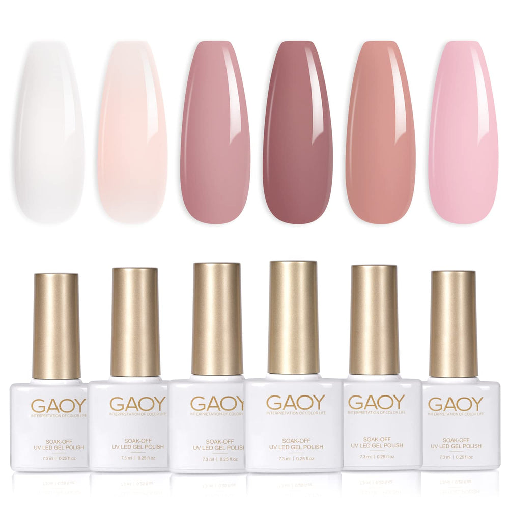 GAOY Pink Nude Gel Nail Polish Set pack-shot shows six neutral shades for at-home nail art
