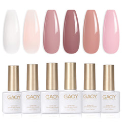 GAOY Pink Nude Gel Nail Polish Set pack-shot shows six neutral shades for at-home nail art