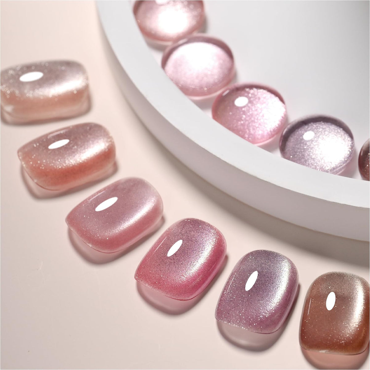 GAOY Pink Ocean cat eye gel set offers vibrant colors for at-home salon manicures with shimmer.