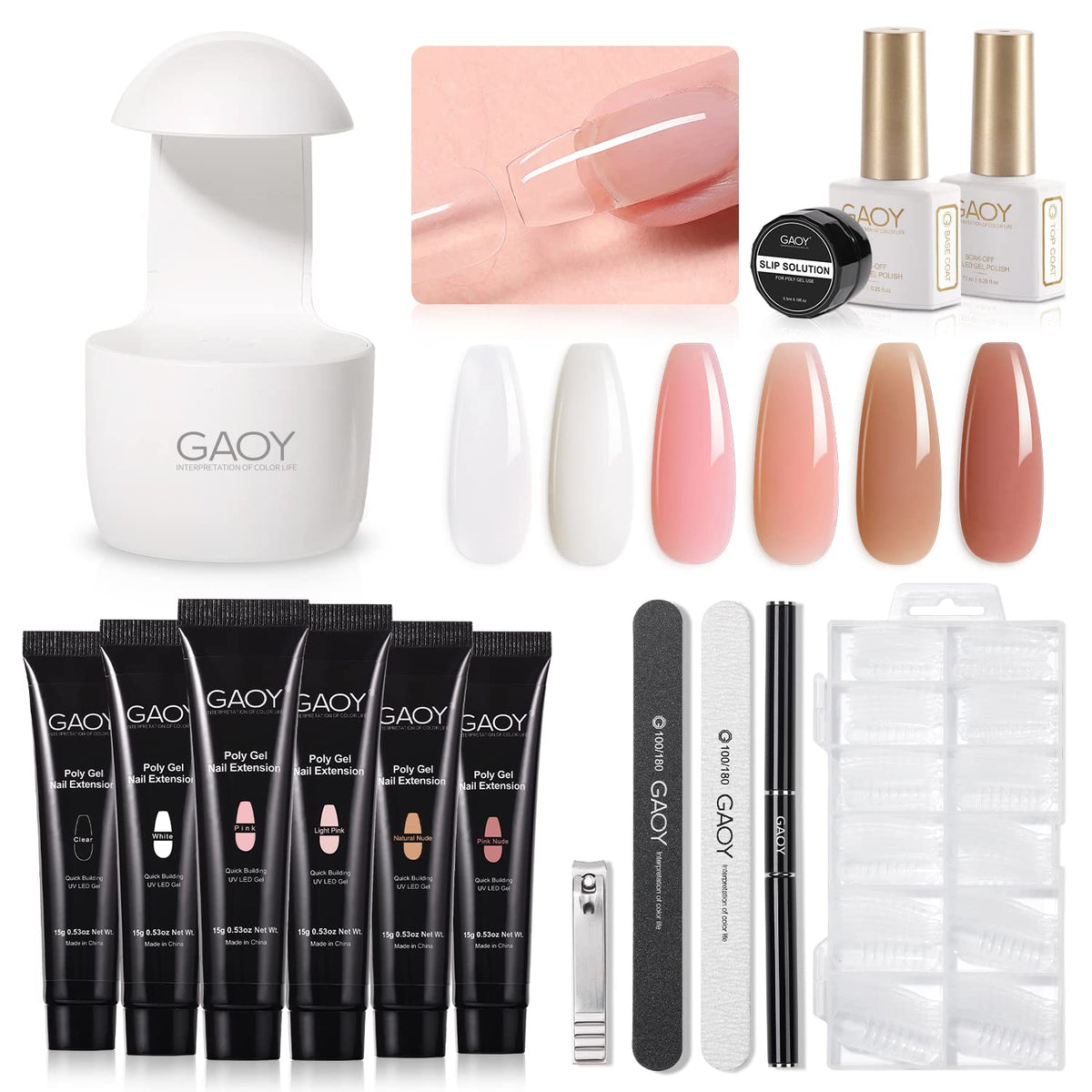GAOY poly gel color tubes show vibrant shades for at-home nail art.