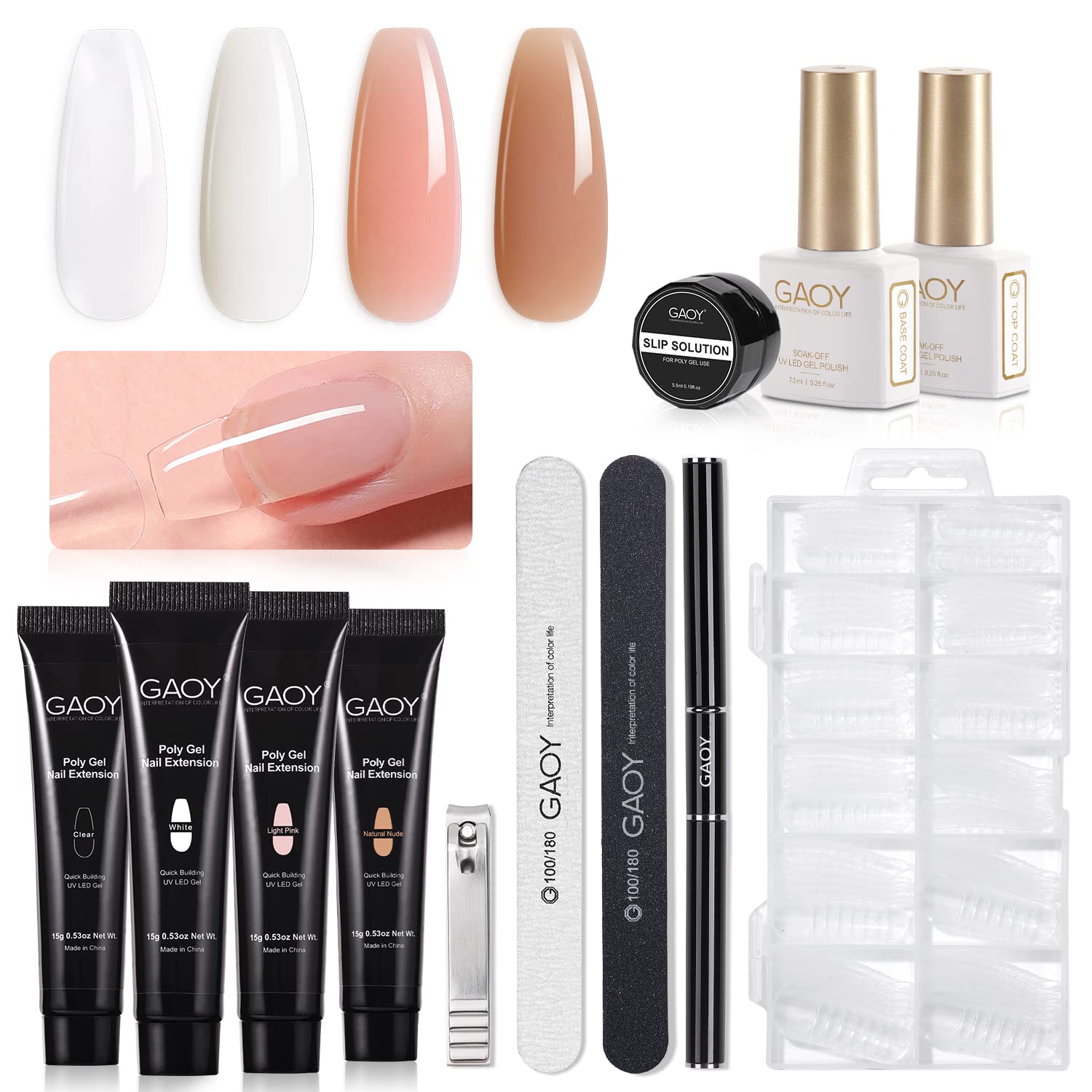 GAOY poly nail extension kit with four colors for versatile nail art and durable extensions