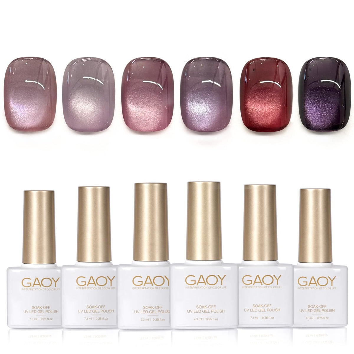GAOY Purple Cat Eye Set packaging shows six shades for chic manicure