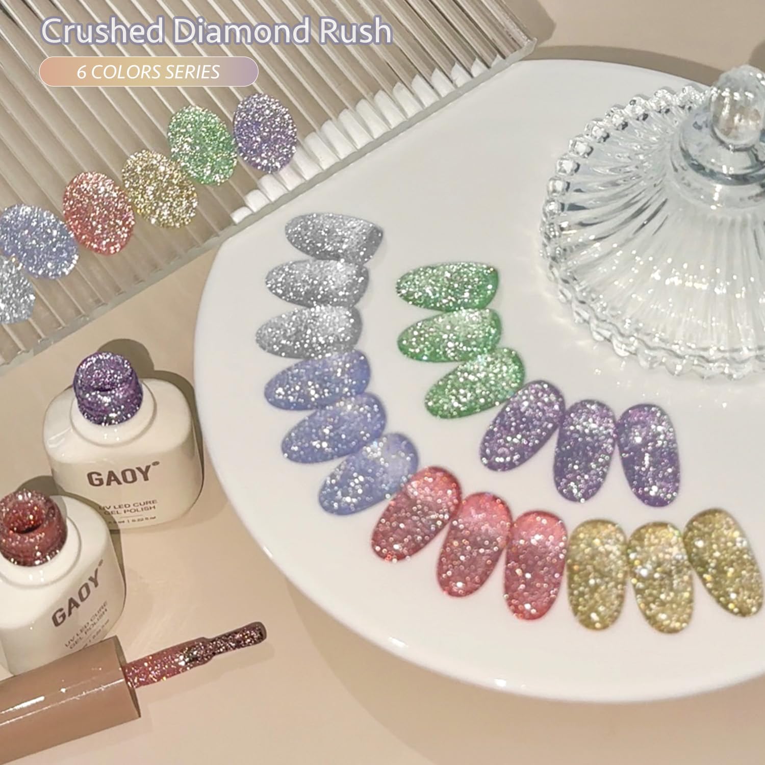 GAOY purple holographic glitter gel polish swatch for vibrant effect