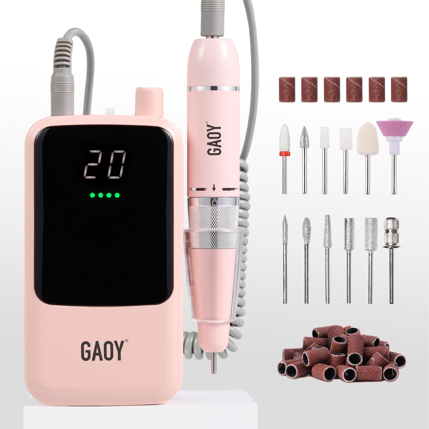 GAOY rechargeable cordless nail drill pink top view for precise at-home manicures.