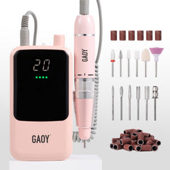 GAOY rechargeable cordless nail drill pink top view for precise at-home manicures.