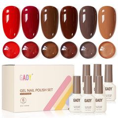 GAOY red-brown gel nail polish set burgundy swatch for rich fall manicure