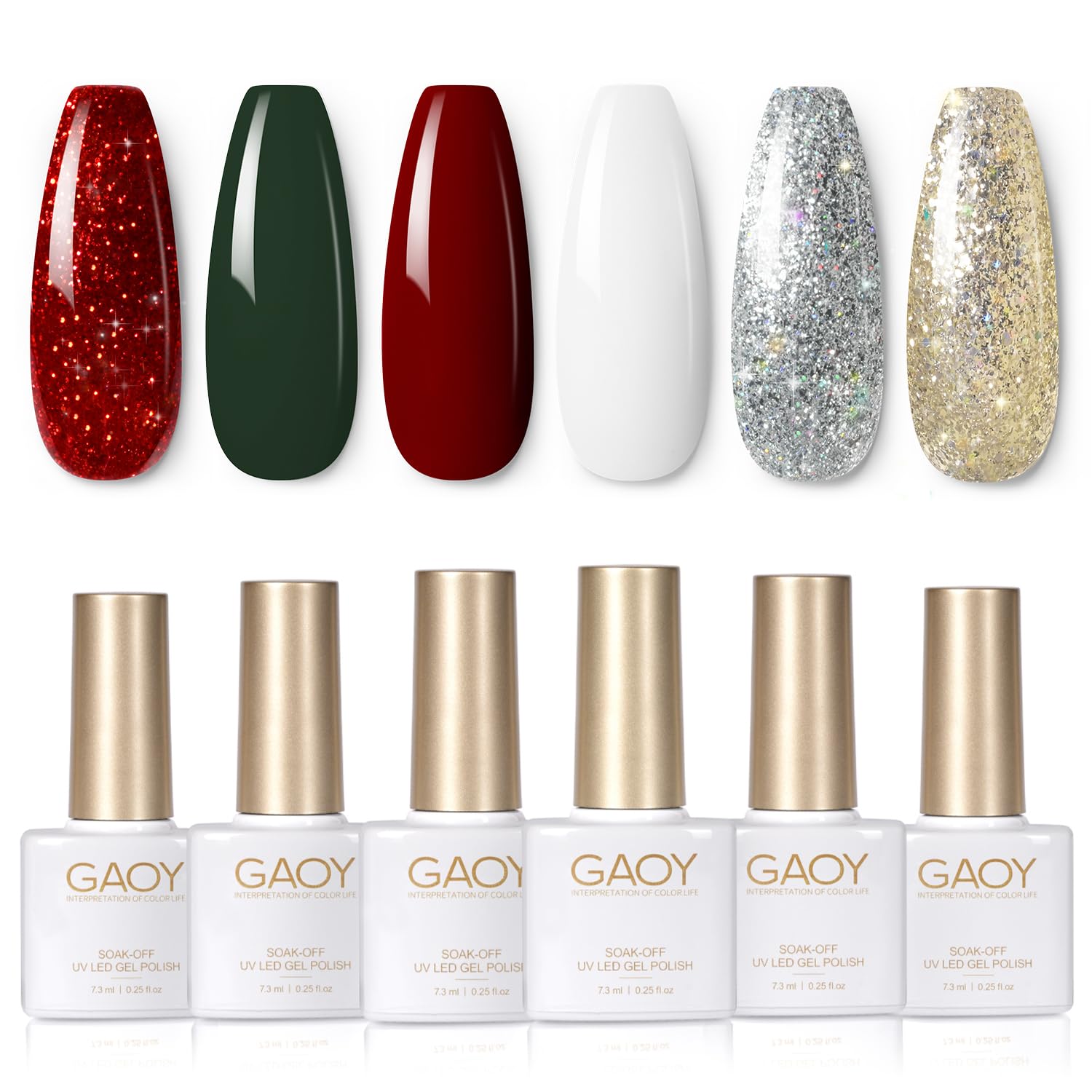 GAOY red christmas gel nail polish set packaging highlights festive color options for holidays.