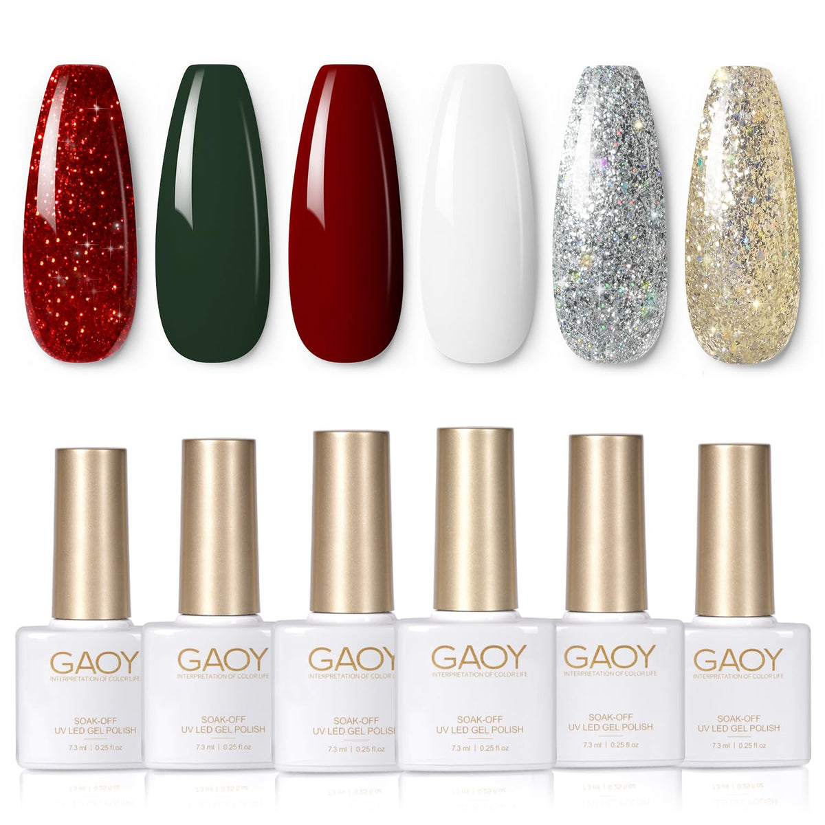 GAOY red christmas gel nail polish set packaging highlights festive color options for holidays.