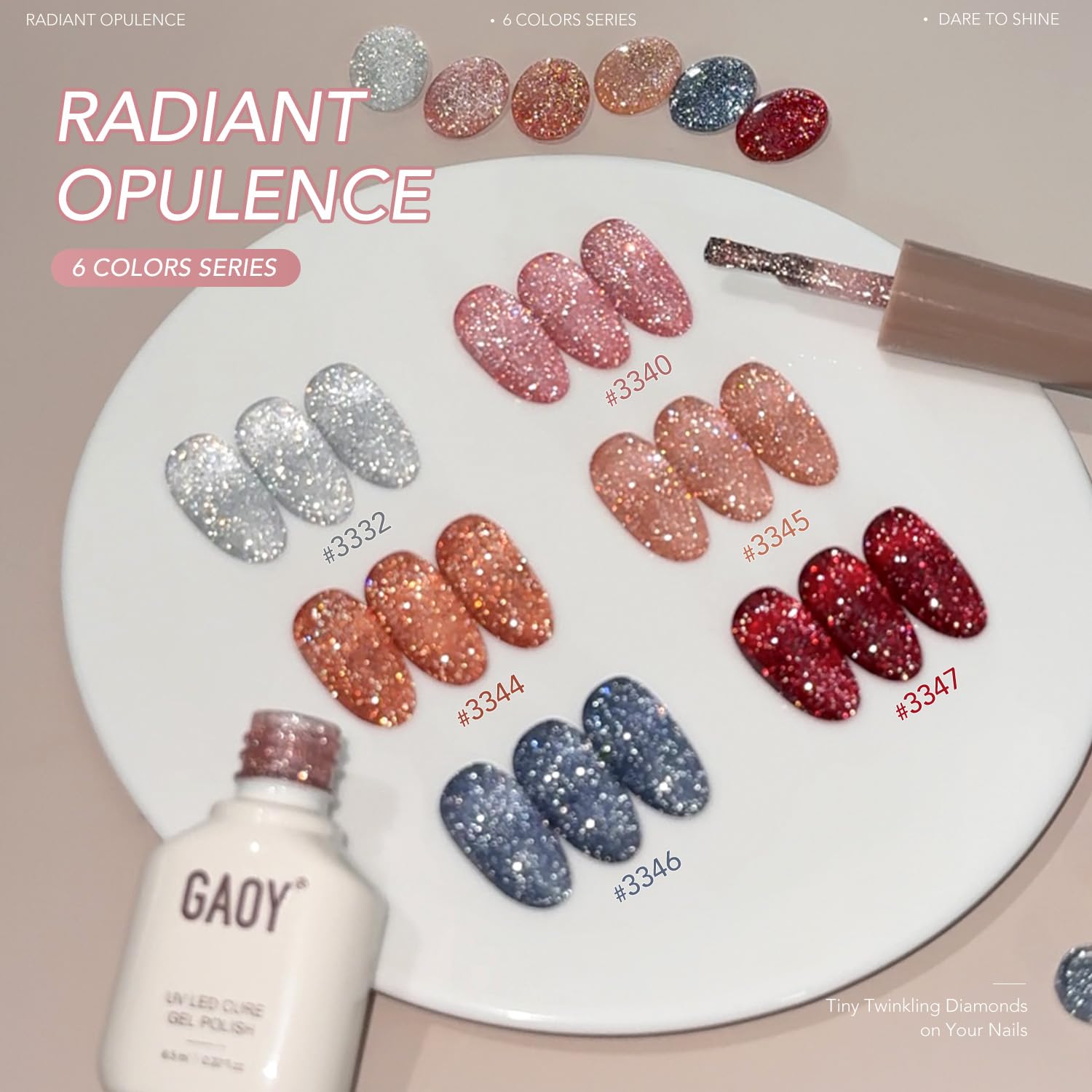 GAOY reflective glitter gel pink swatch for rosy shimmer and smooth finish