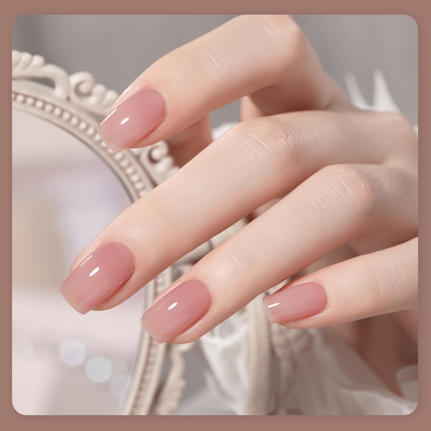 GAOY Rose Brown Jelly Gel Nail Polish demonstrates creamy finish with 2–3 coats.