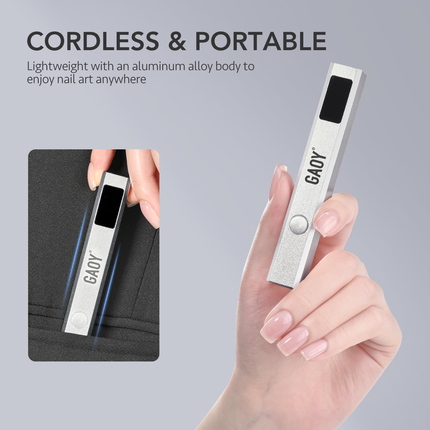GAOY silver cordless nail lamp ready for on-the-go manicures