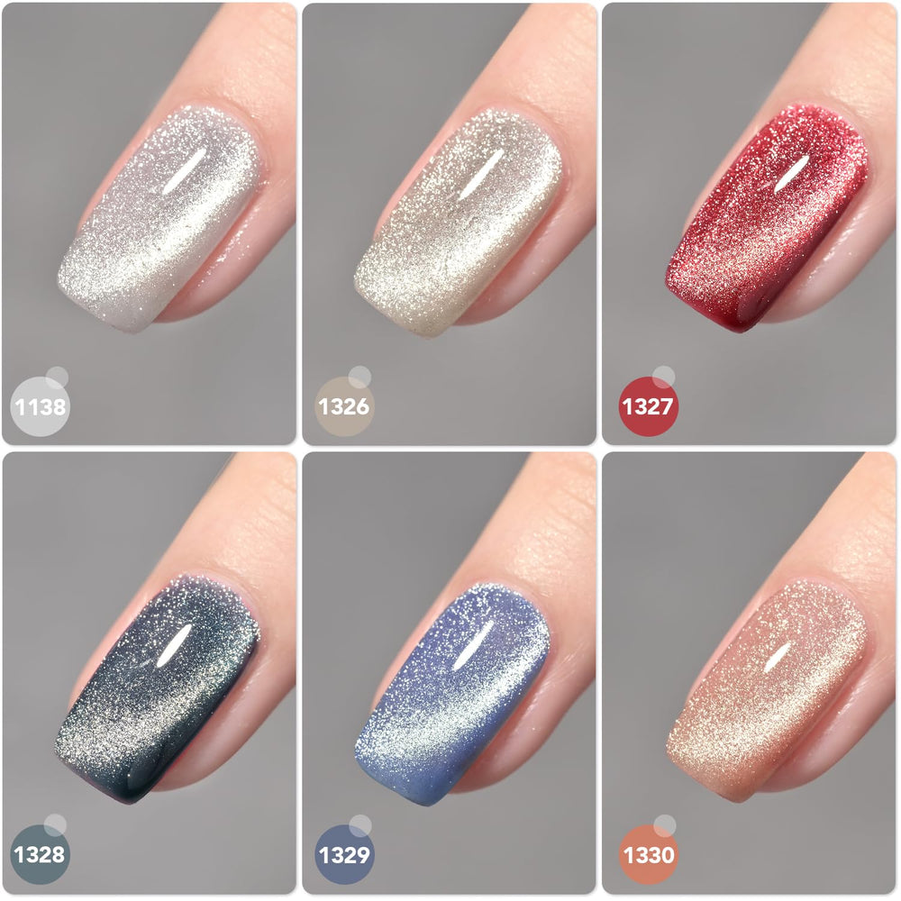 GAOY six-color cat eye gel polish bottles with glitter finishes