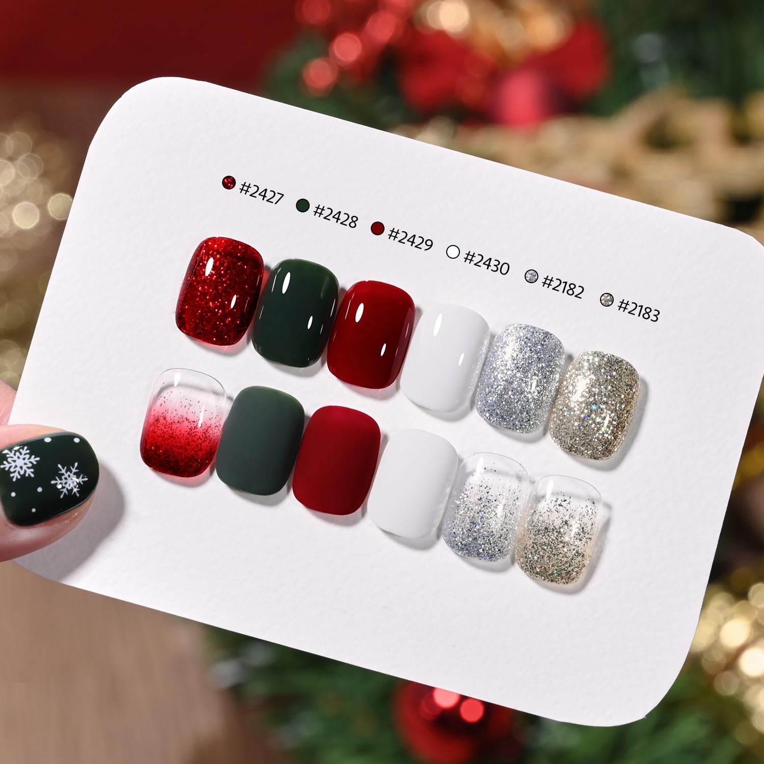 GAOY six-color swatches show white, dark green, and glitter shades for nail art ideas.