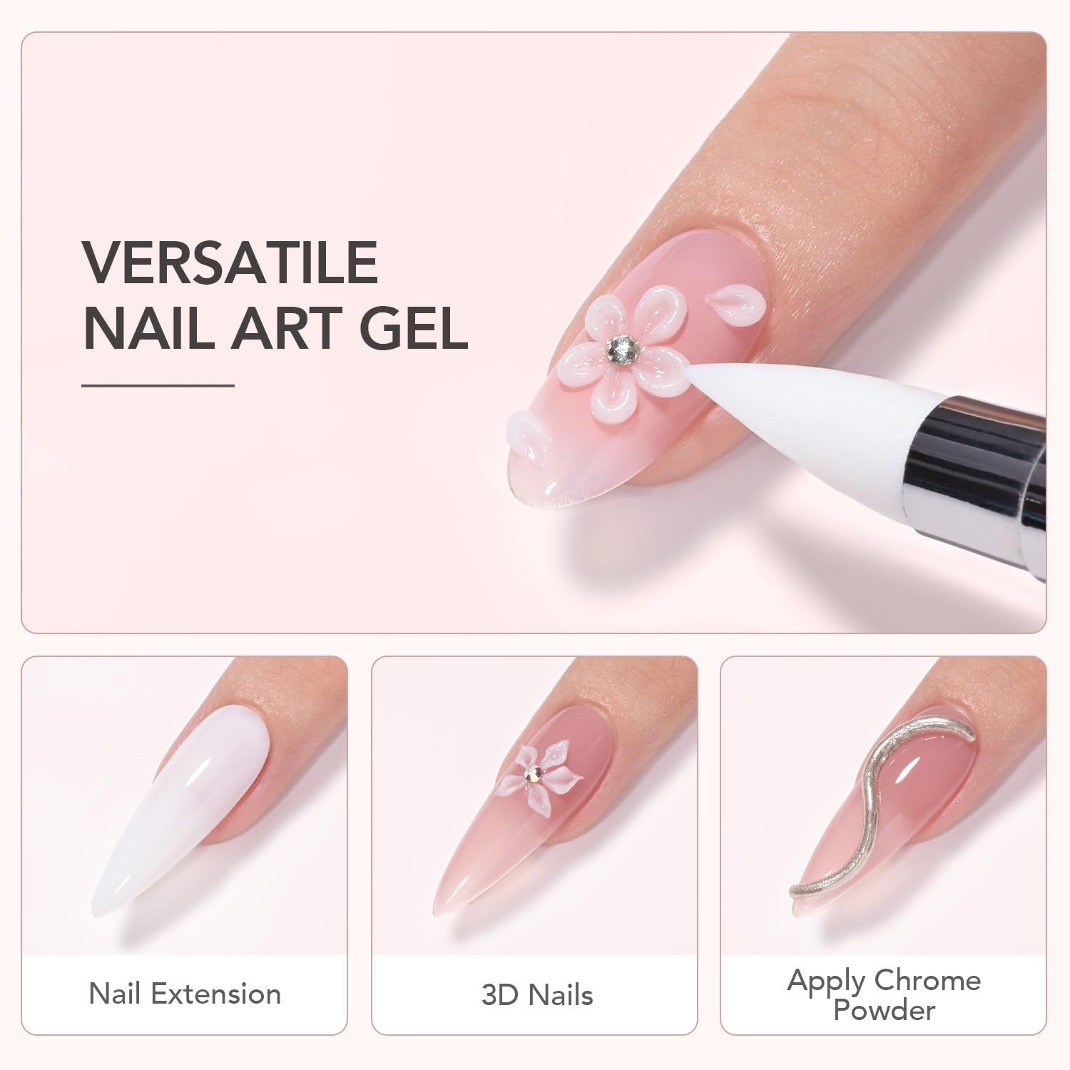 GAOY solid builder gel nail extension steps illustrate a quick three-step process.