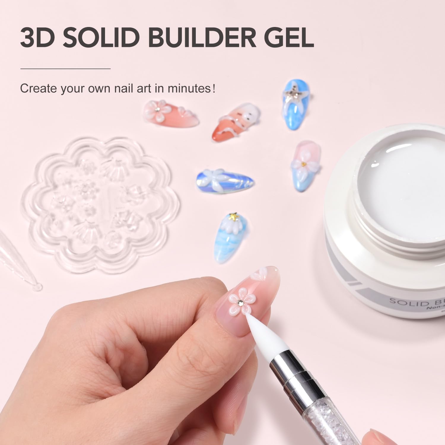 GAOY solid builder gel texture demonstrates non-sticky formula for cleaner 3D nail art.