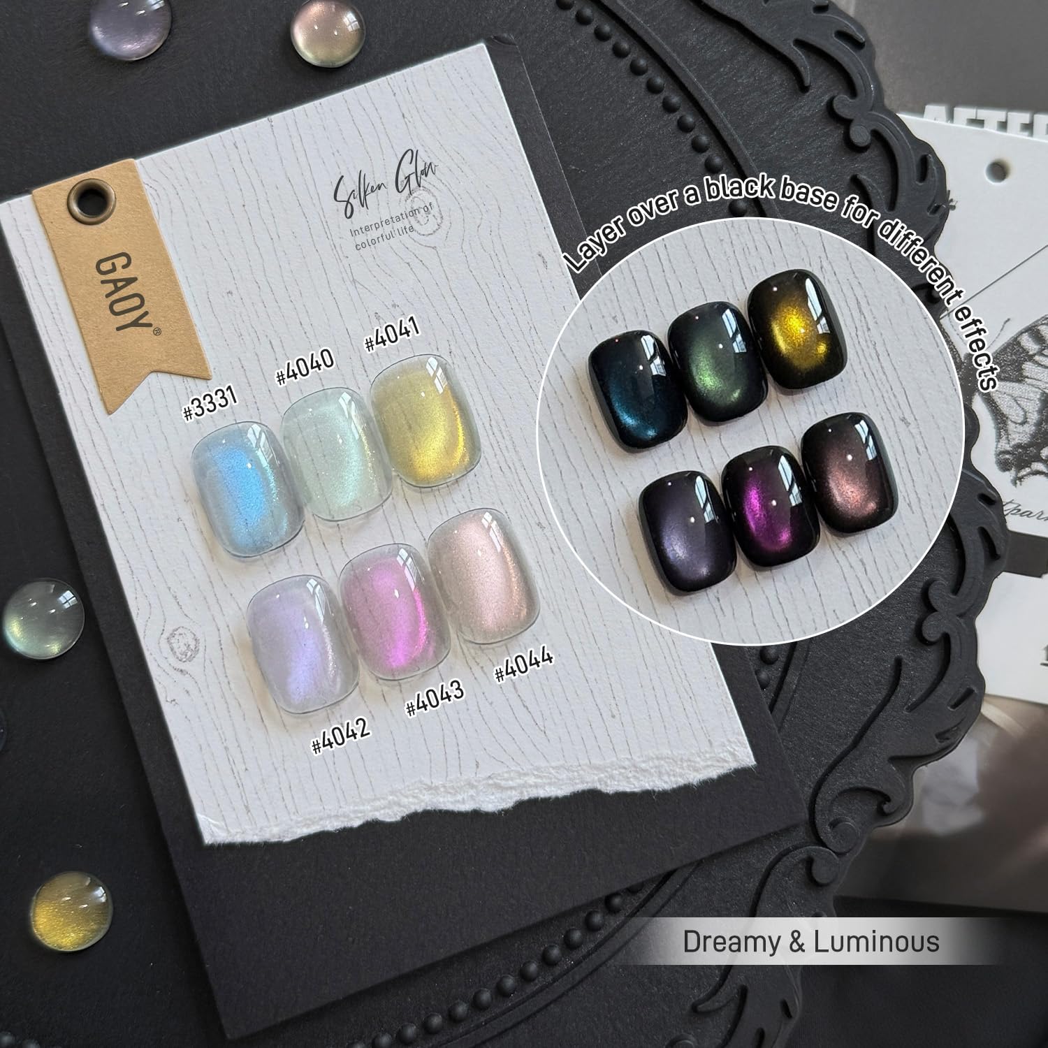 GAOY translucent holographic cat eye color showing light-shifting effect