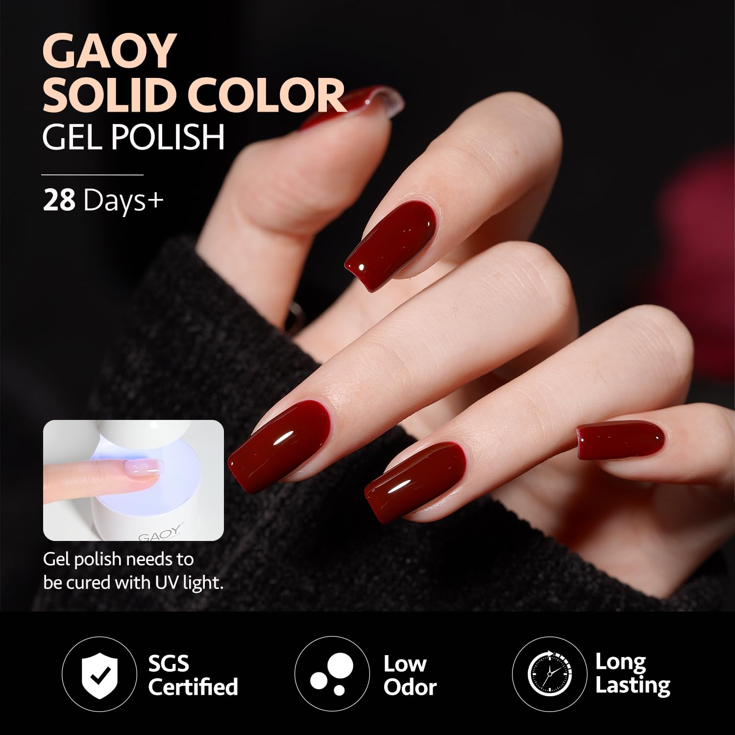 GAOY Viva Chili gel polish set glossy top coat application for shine.