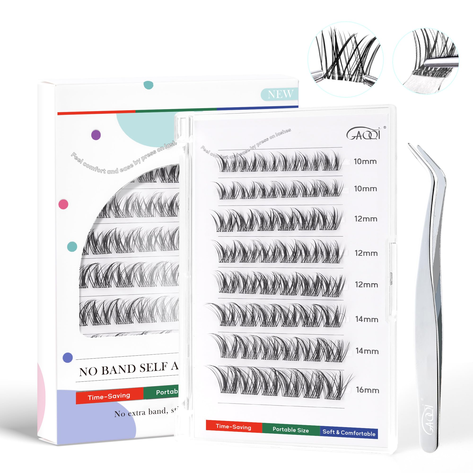 GAQQI self-adhesive eyelash clusters with rabbit branding, packaging designed for quick, mess-free application.