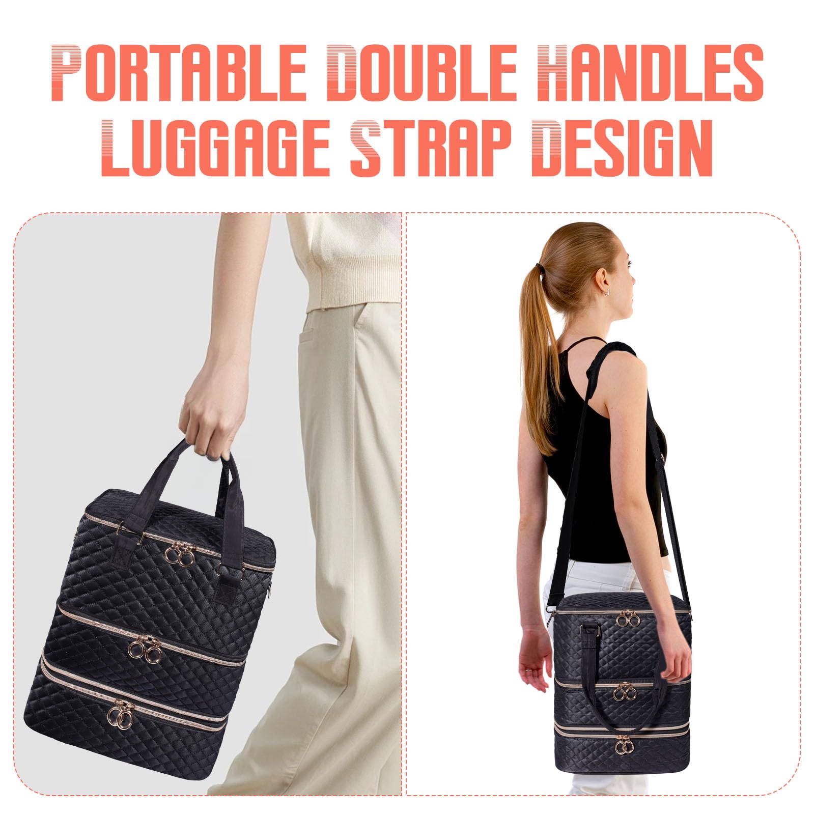 GAResy gold zipper detail on black bag adds premium, durable finish.