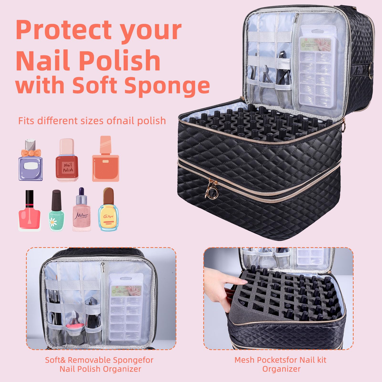 GAResy upper layer pocket view highlights nail lamp and tool storage.