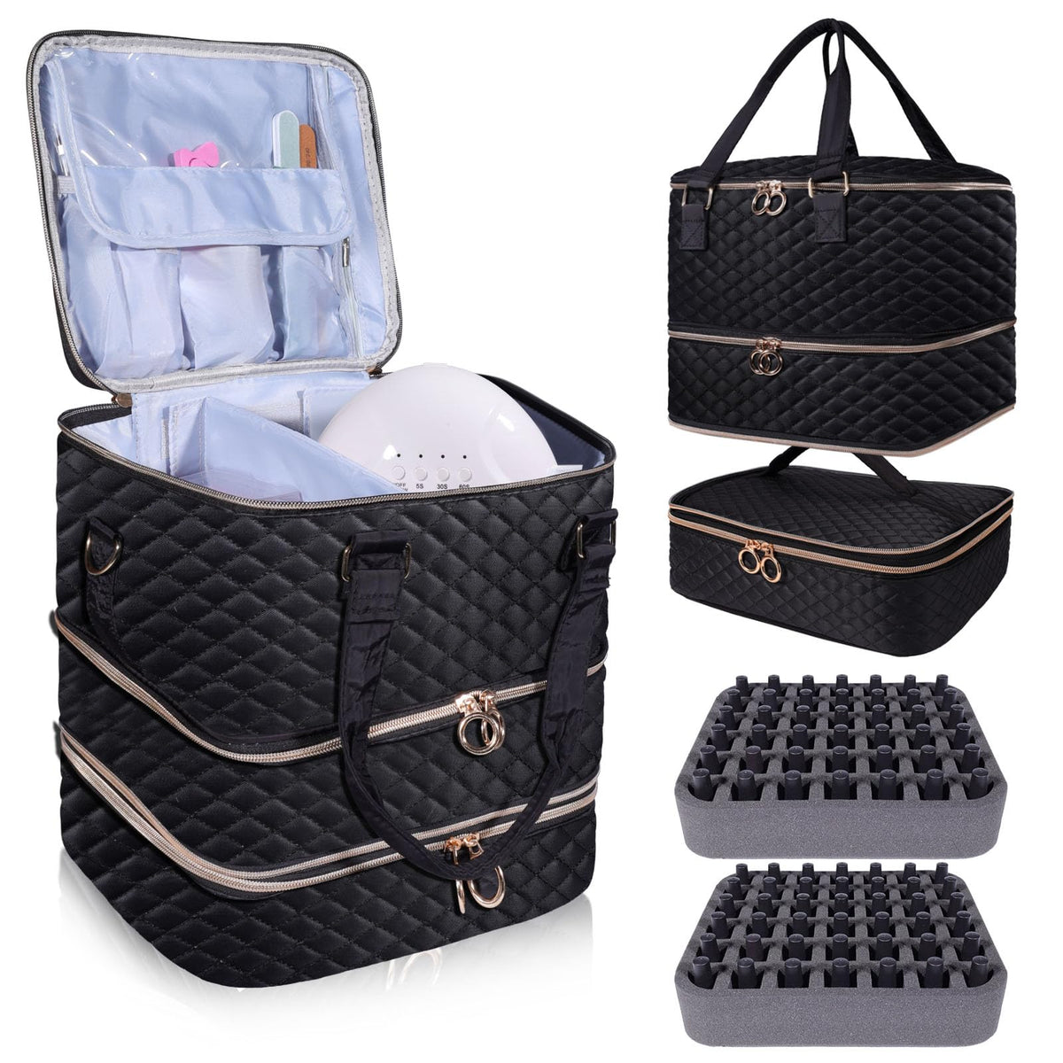 GAResy nail polish organizer case top view shows three layers for organized storage and lamp space.