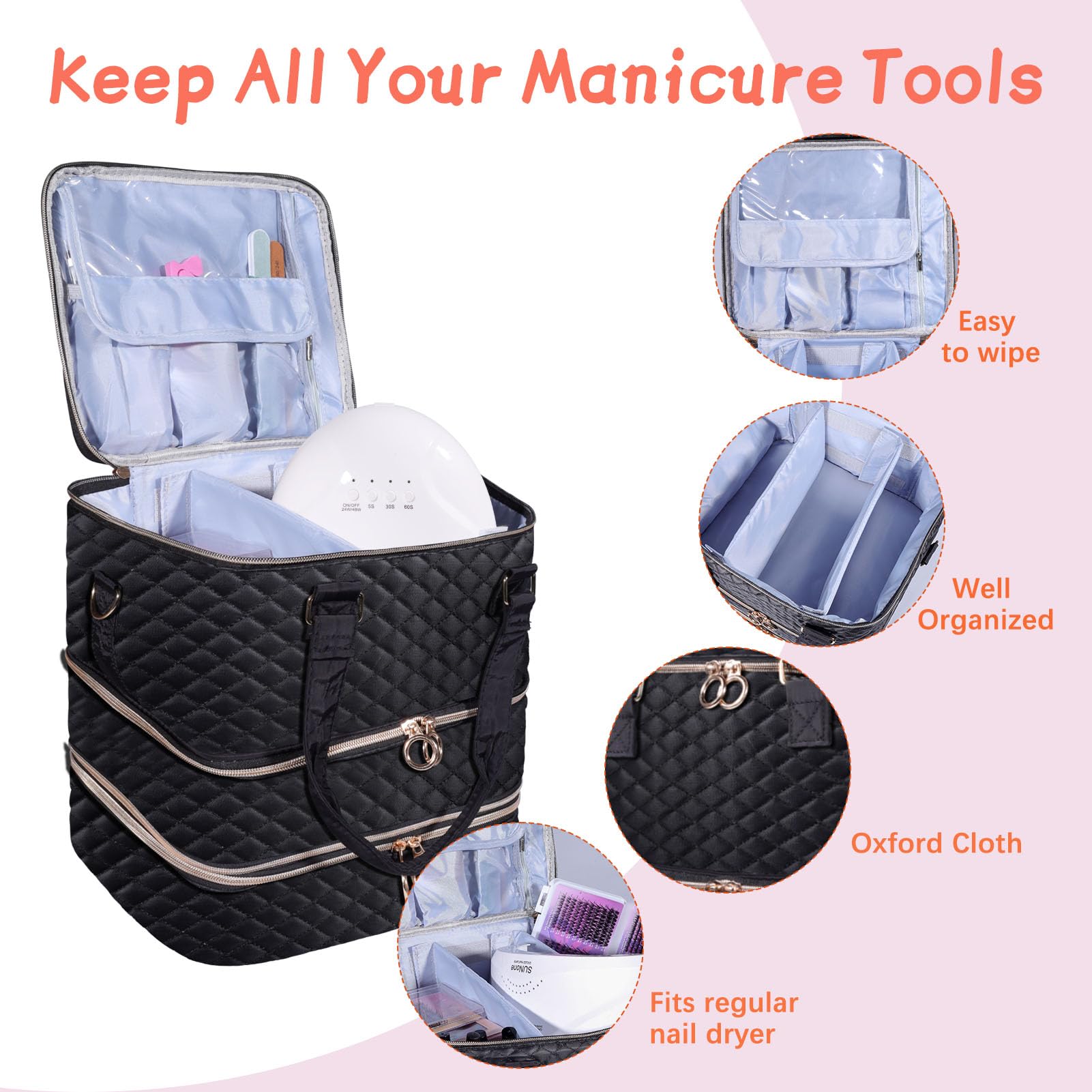 GAResy nail polish organizer case displays 84-bottle capacity and upright protection in lower layers.