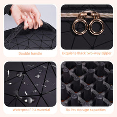 GAResy Nail Polish Organizer Case 84-grid lower layer keeps bottles upright and protected.
