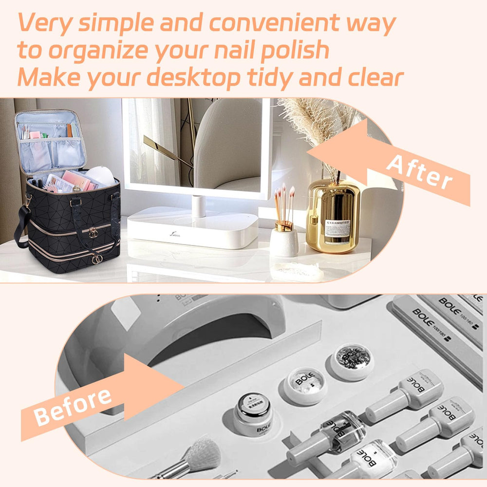 GAResy Nail Polish Organizer Case durable 5-layer construction with detachable dividers for versatile storage.