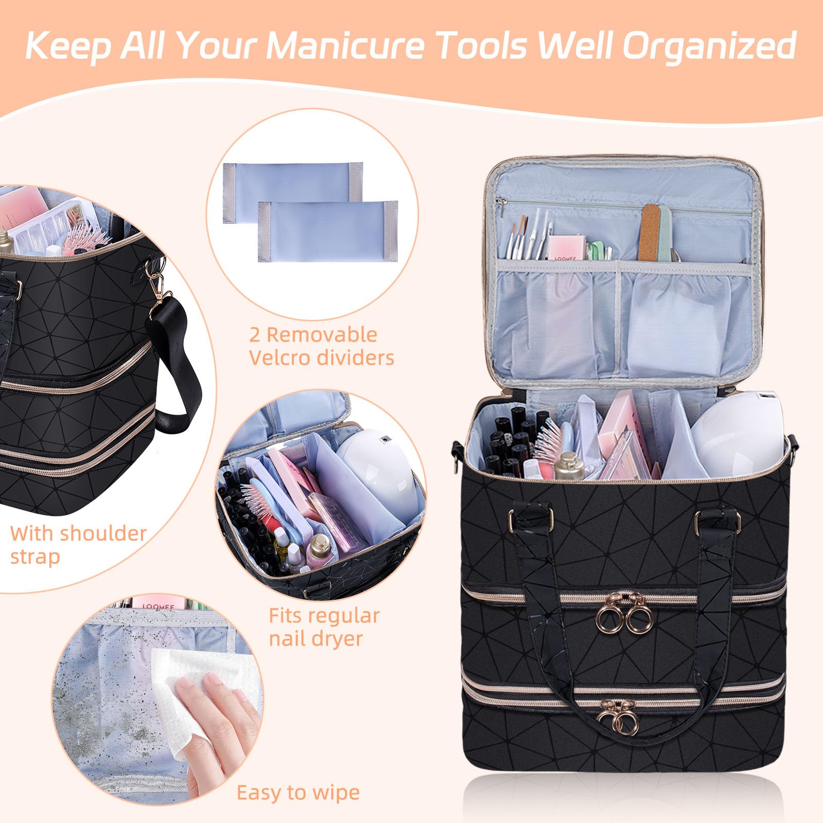 GAResy Nail Polish Organizer Case leather surface close-up highlights premium waterproof finish for durable travel.