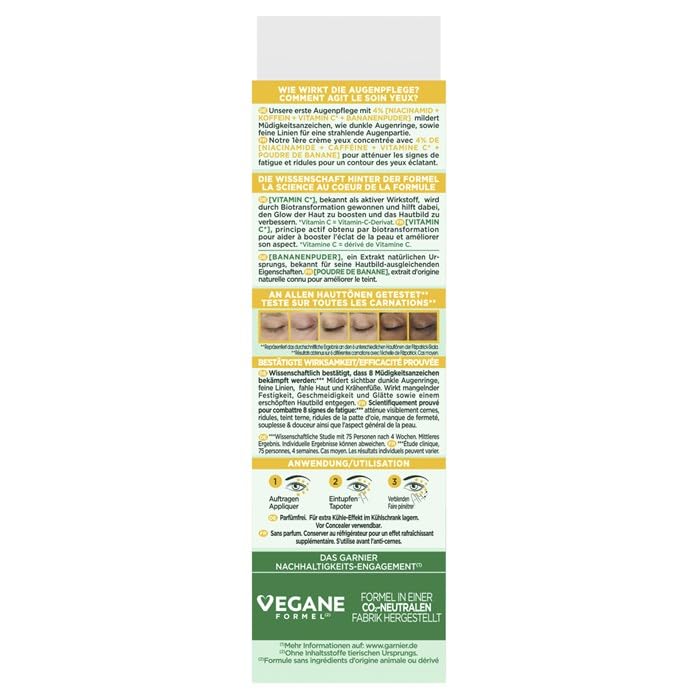 Garnier Eye Cream caffeine focus — energizes under-eye area for awake appearance.