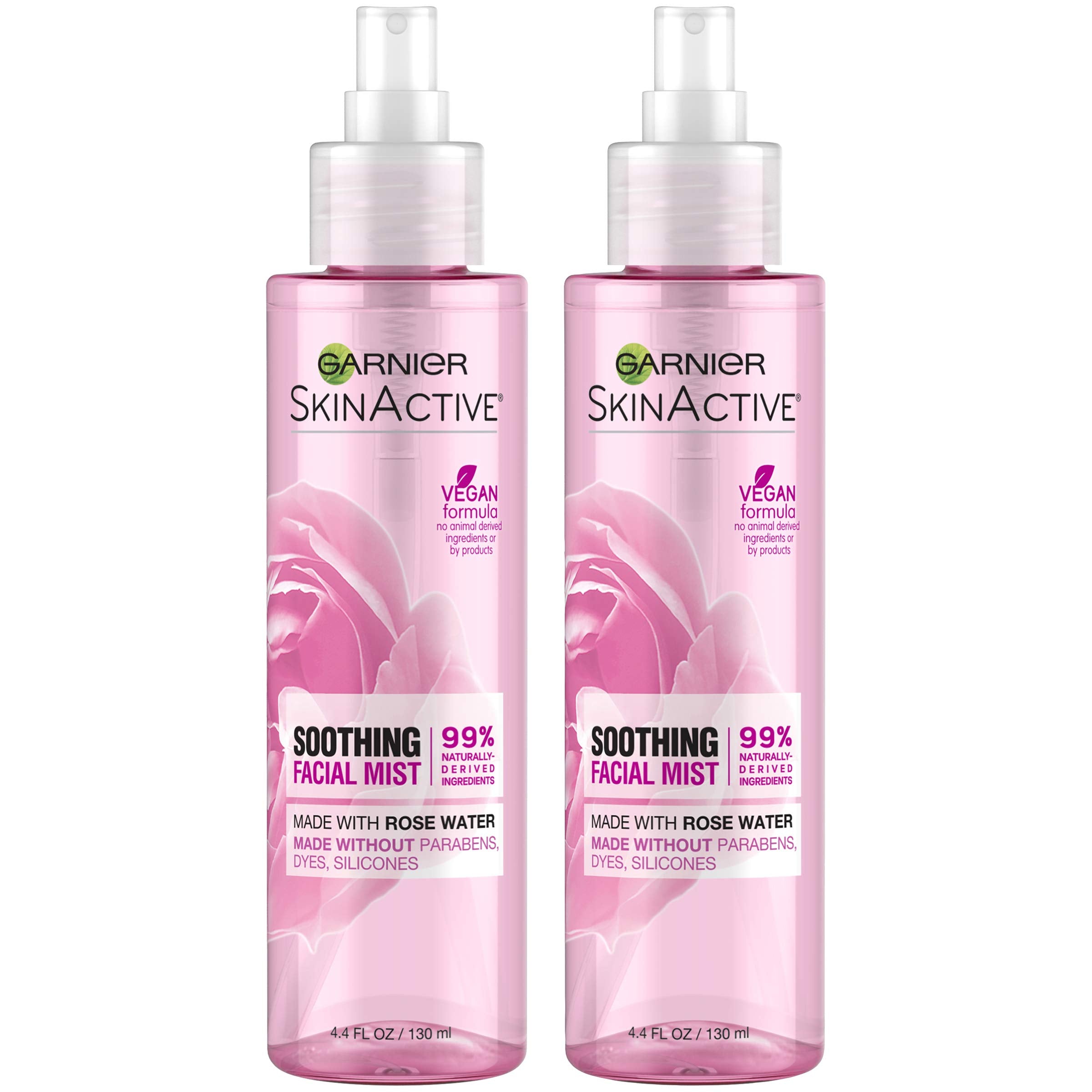 Garnier facial mist rose water bottle for instant hydration and soothing refreshment.