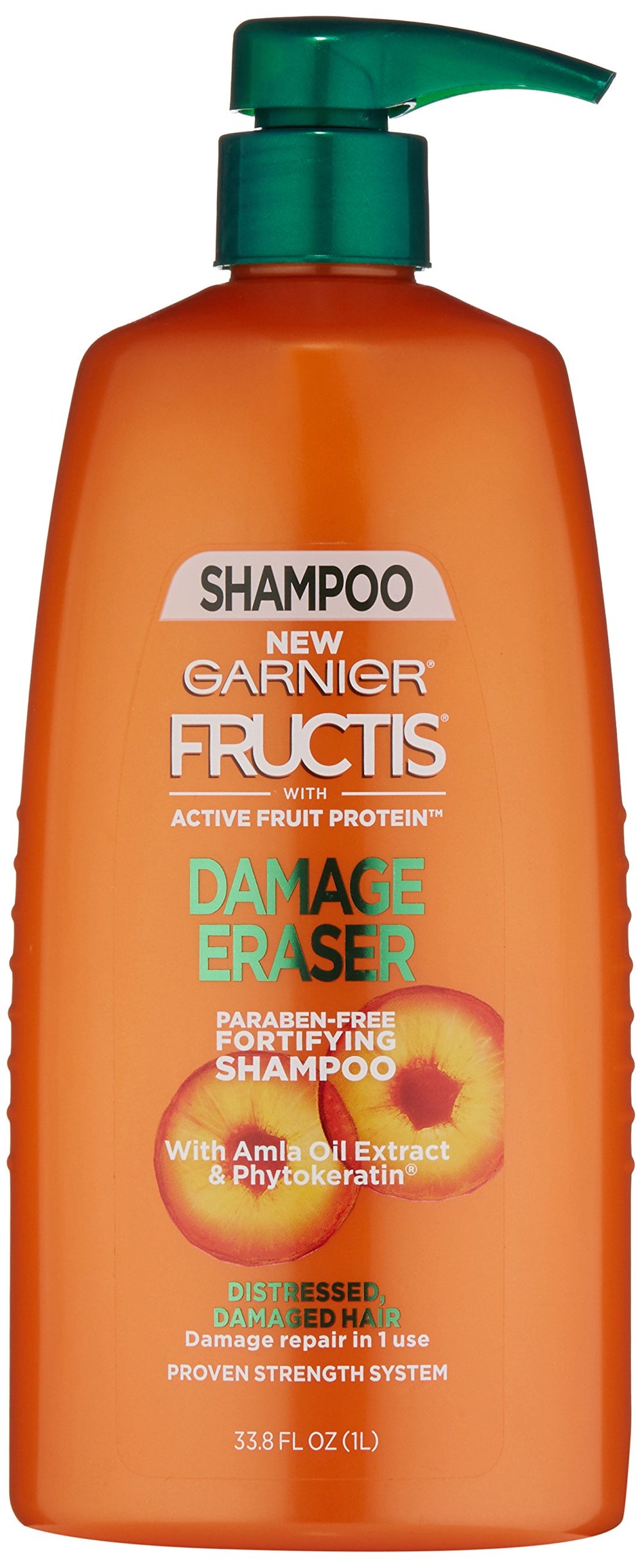 Garnier Fructis Damage Eraser Shampoo bottle front for damaged hair repair.