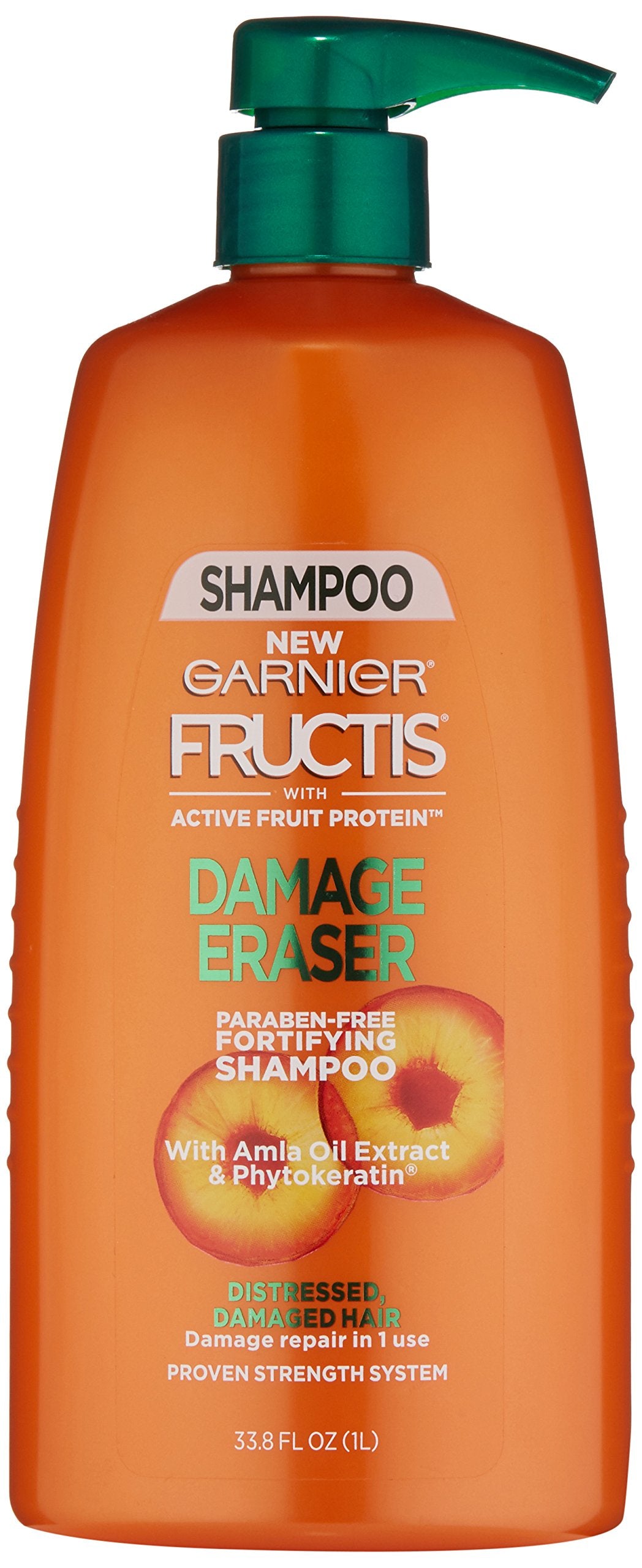 Garnier Fructis Damage Eraser Shampoo bottle front for damaged hair repair.