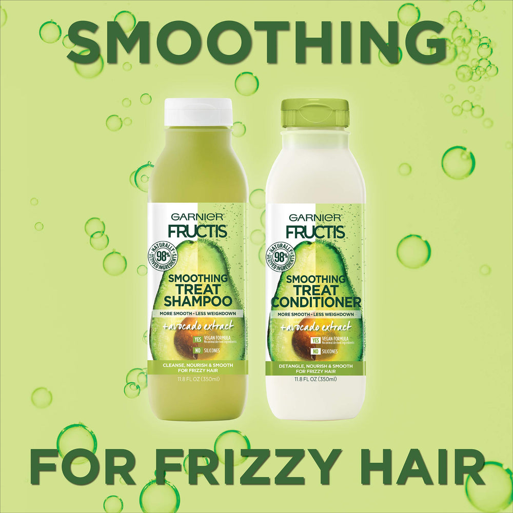 Garnier Fructis silicone-free formula close-up showing lightweight conditioning for frizz.