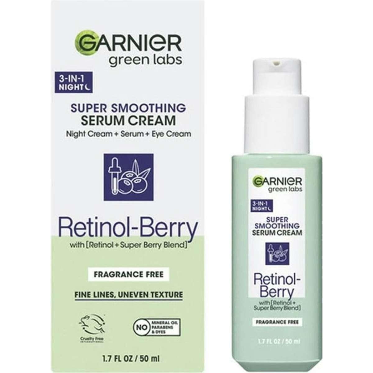 Garnier Green Labs 3in1 serum bottle front view showing hydration and smoothing potential