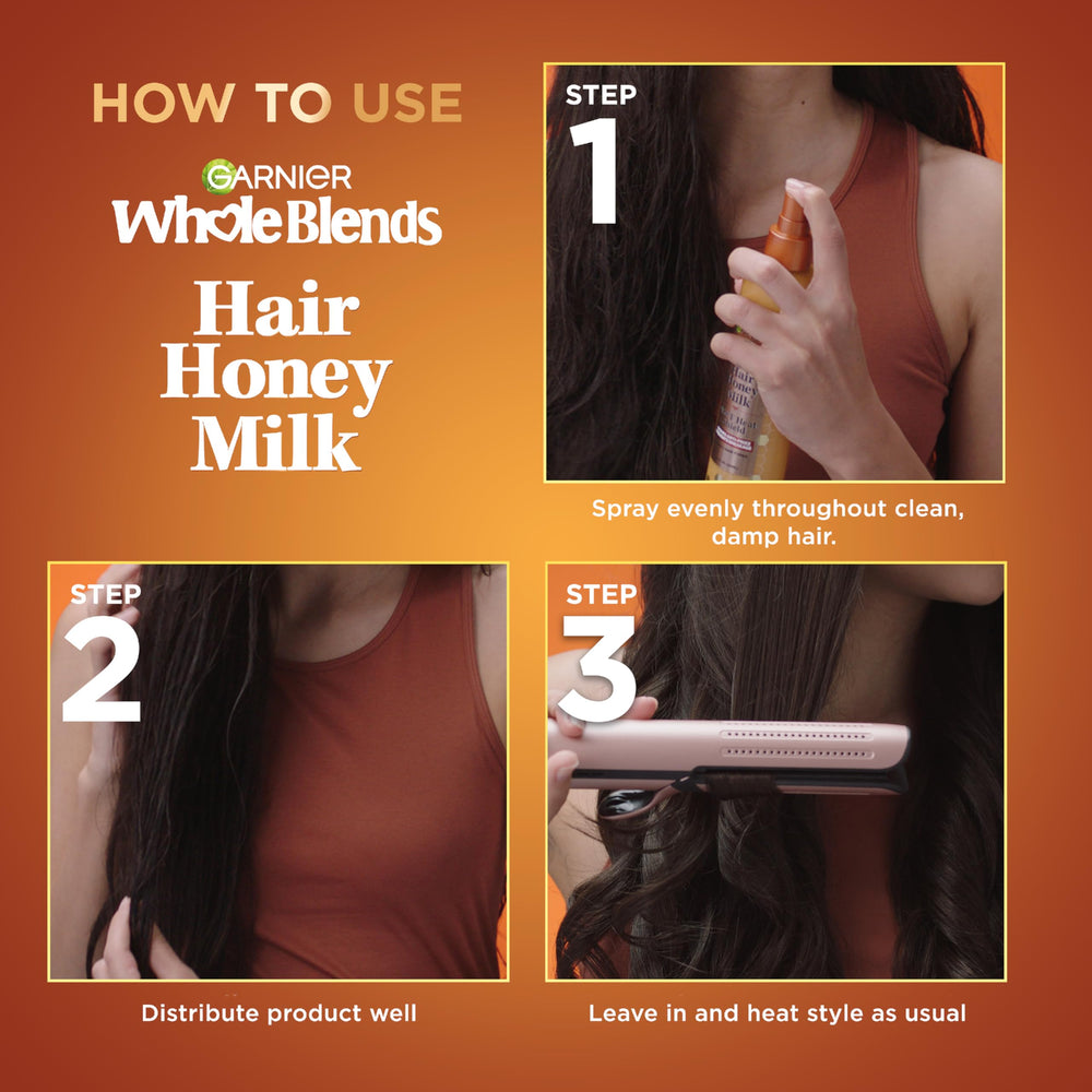 Garnier Honey Milk on damp hair during application before styling