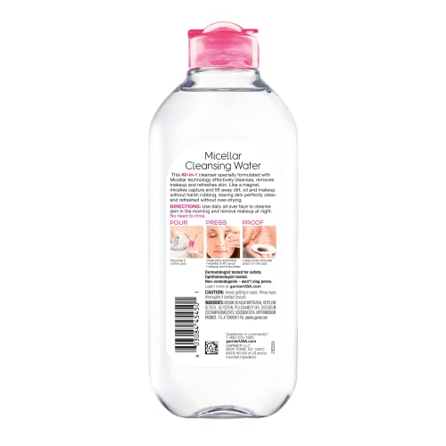 Garnier Micellar Water dermatologist-tested; safe on face, lips and eye area.